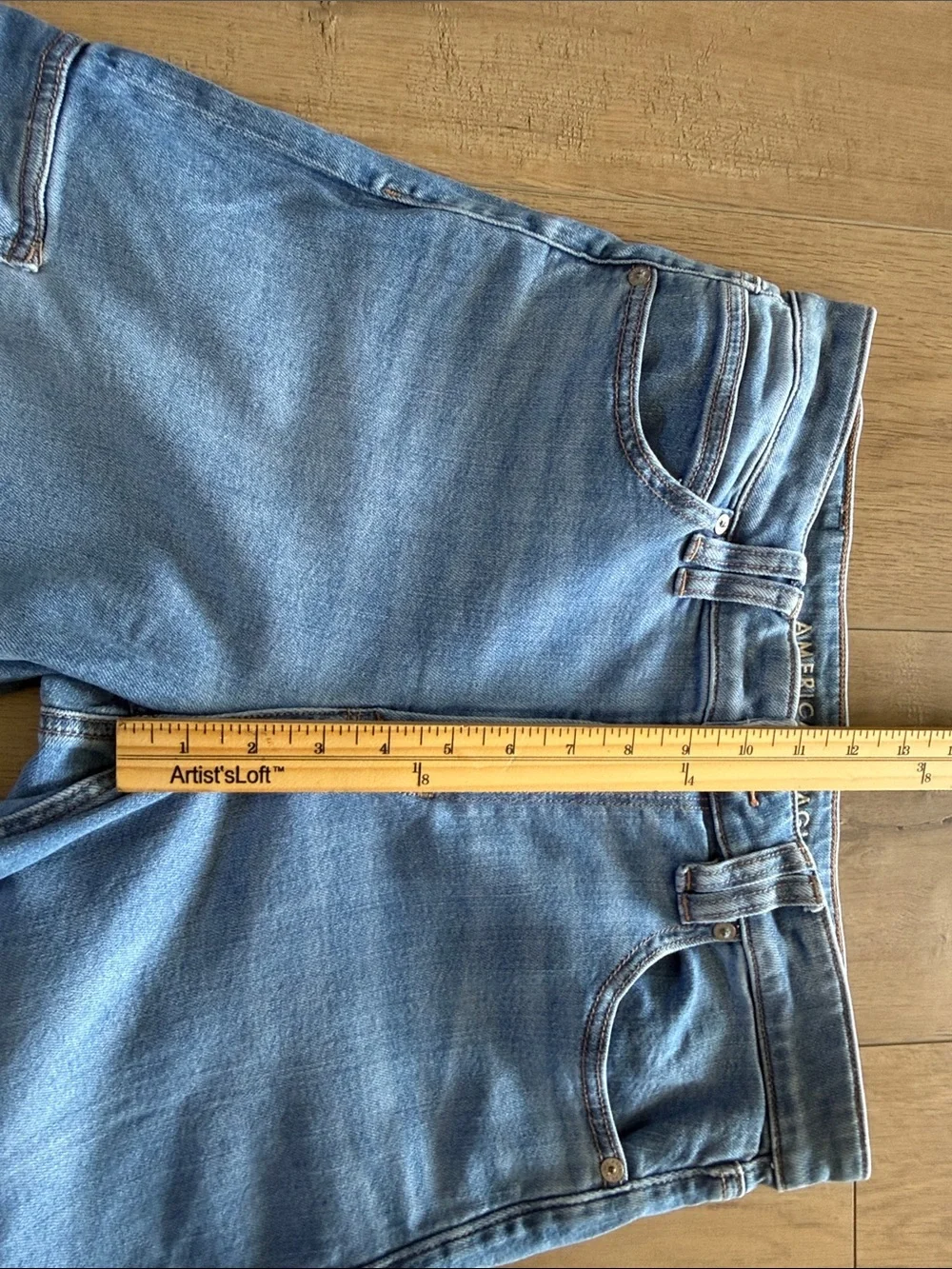 American Eagle Women Super High Rise Baggy Wide Leg Cargo Blue Jeans Size 8 EUC - Picture 7 of 8